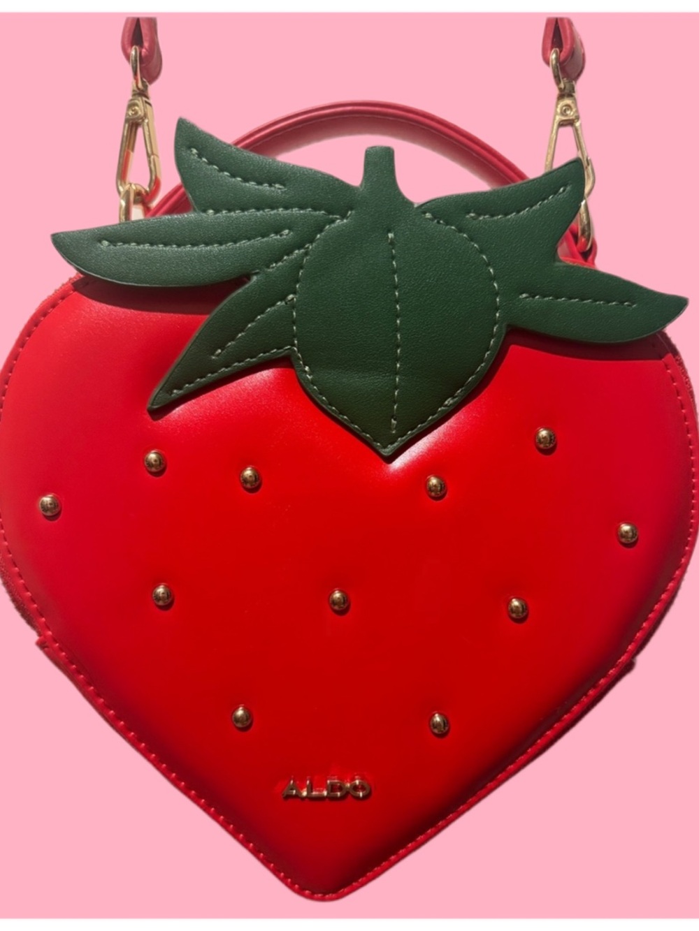 ALDO Red Strawberry-Shaped Crossbody with Green Leaf Accent - Picture 3 of 4